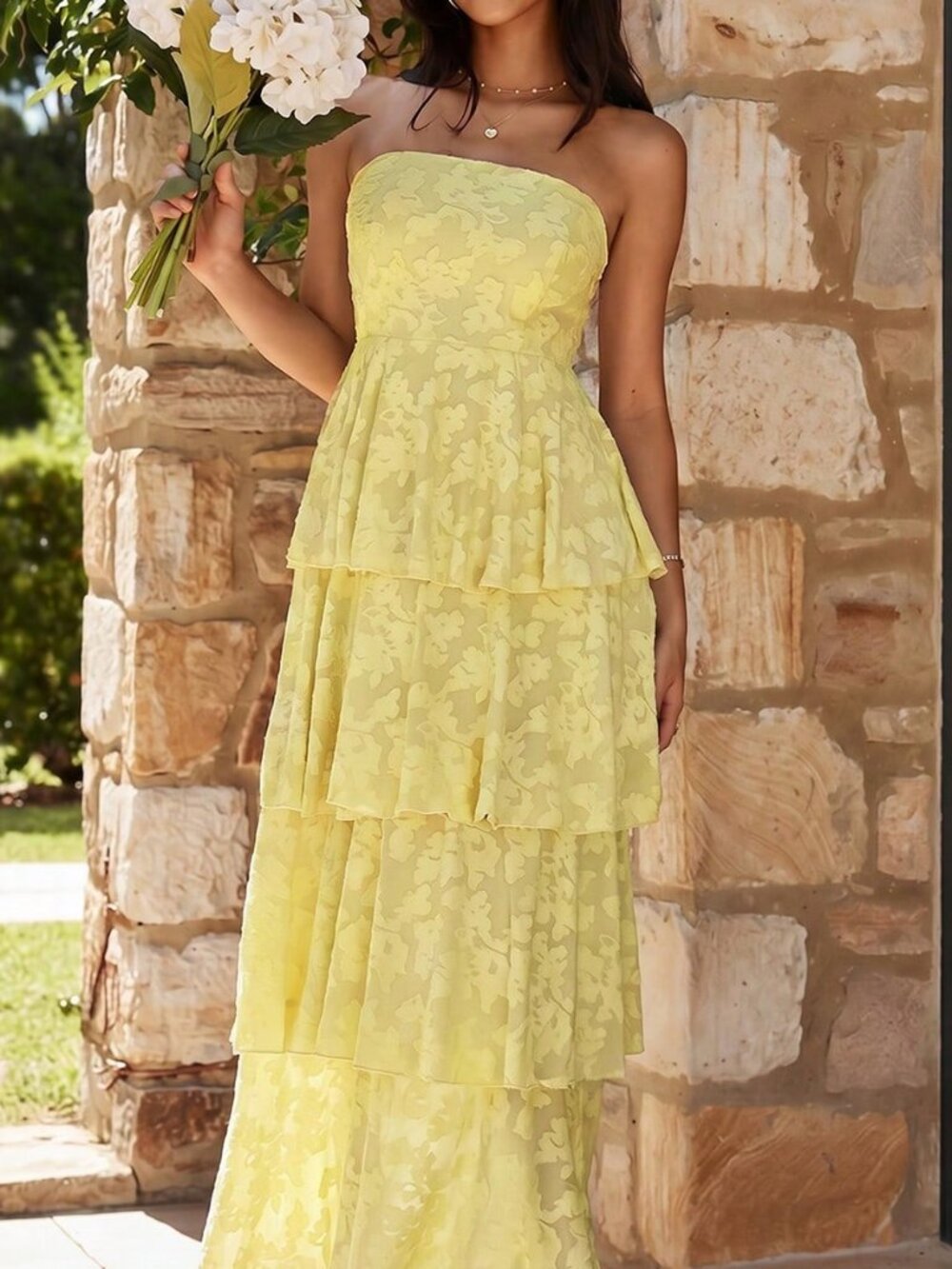 Yellow Elegant Women's Romantic Long Vacation Dress - Picture 4 of 9